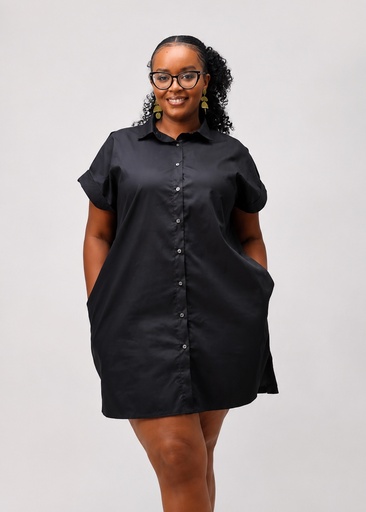 Cotton Shirt Dress — Black
