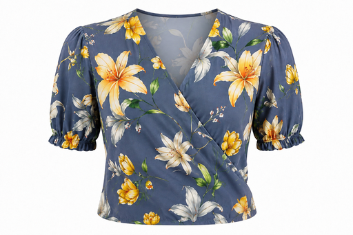 Floral Wrap Top — Blue