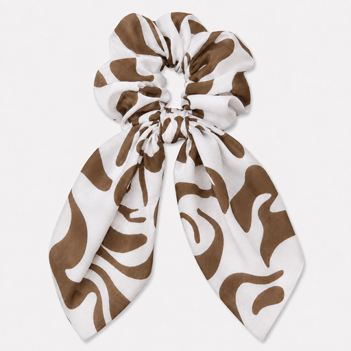 Patterned Bow Scrunchie — Brown