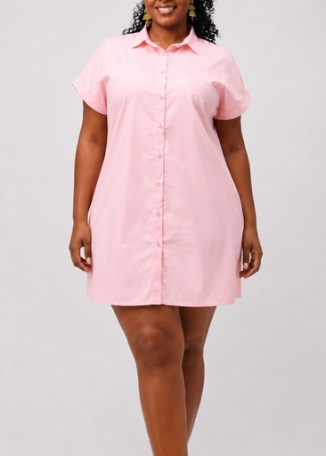 Cotton Shirt Dress — Pink