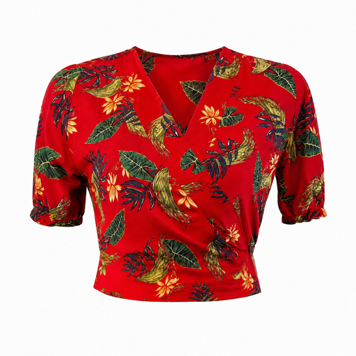 Floral Wrap Top — Red