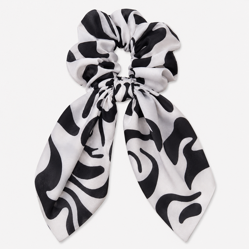Patterned Bow Scrunchie — Brown